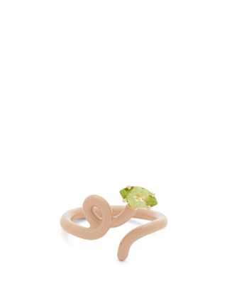 Bea Bongiasca + Baby Vine Tendril Peridot, 9kt Gold & Enamel Ring