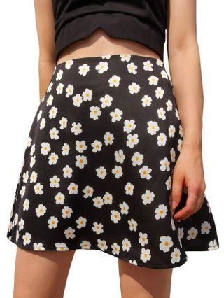 Lyaner + Casual Floral Print Satin Mini Skirt
