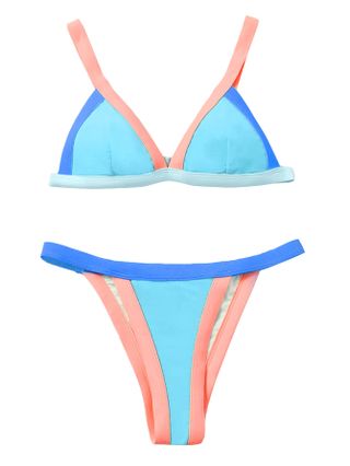 Soly Hux + Color Block Halter Triangle Top and Tie Side Bikini Set