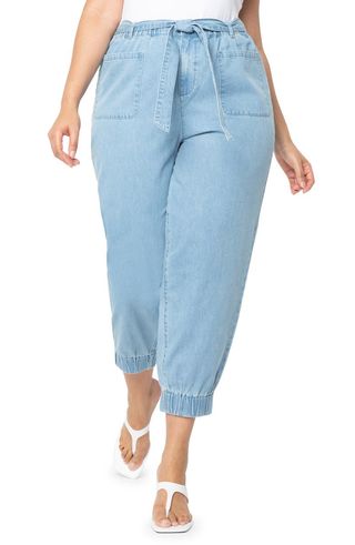 Eloquii + Tie Waist Crop Jogger Jeans