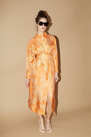 Soeur + Meryl Silk Twill Geometric Midi Dress