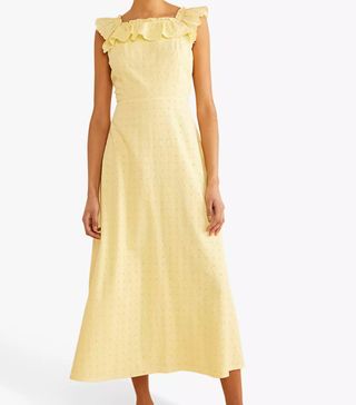 Albaray + Cotton Square Neck Broderie Anglaise Midi Dress, Yellow