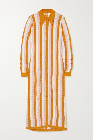 Dodo Bar or + Dar Striped Pointelle-Knit Midi Shirt Dress
