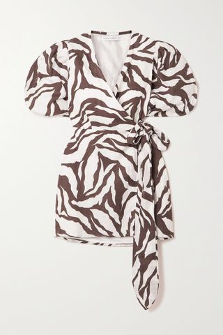 Faithfull the Brand + Godiva Zebra-Print Linen Wrap Mini Dress