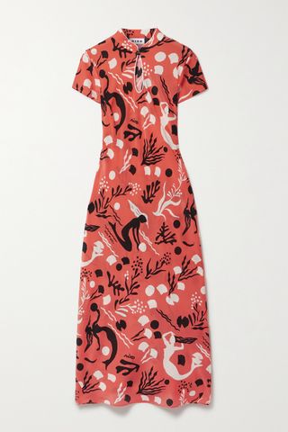 Rixo + Pepper Cutout Printed Silk-Crepe Midi Dress