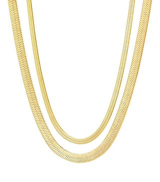 Fiusem Gold Necklaces + 14K Gold Plated Snake Chain Necklace Herringbone Choker Necklaces