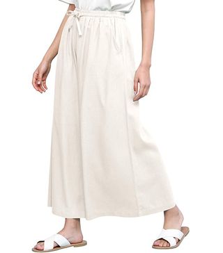 Lock and Love + Washed Linen Casual Loose Wide Leg Pants Pocket Pant With Draw String