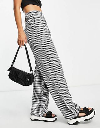 Pieces + Wide Leg Trouser in Black Gingham