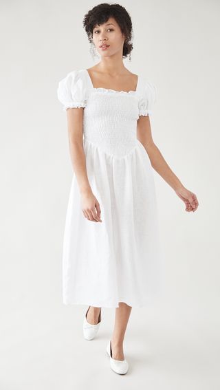 Sleeper + Belle Linen Dress in White