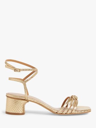 And/Or + Ivy Leather Snake Print Strappy Sandals in Gold