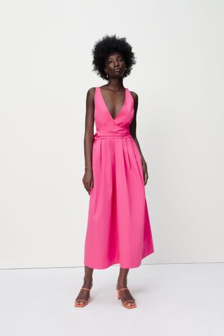 Zara + Tied Poplin Dress