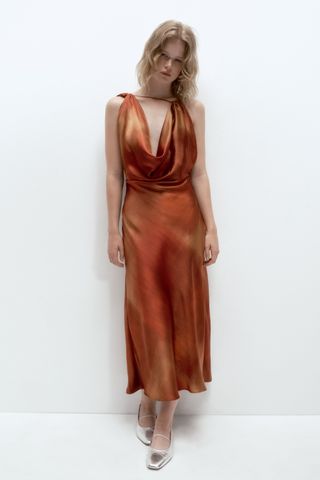Zara + Satin Effect Print Dress