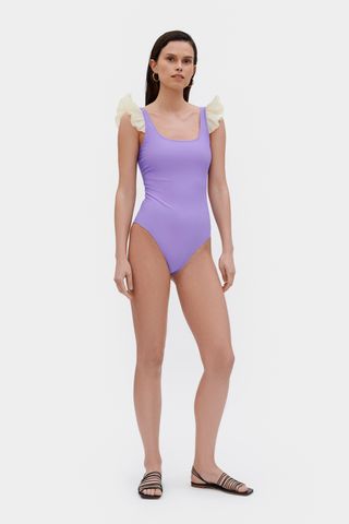 Sleeper + Ariel Swimsuit With Ruffles in Violet