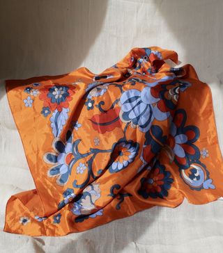 Selena's Shop + 1970s Orange & Floral Abstract Print Scarf