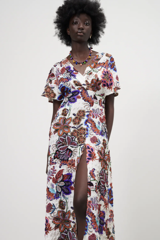 Zara + Printed Cape Sleeve Dress