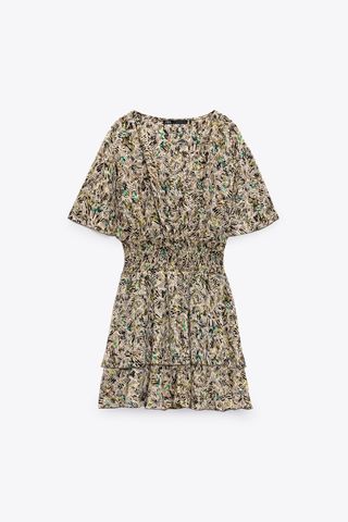 Zara + Printed Dress with Elastic Waist