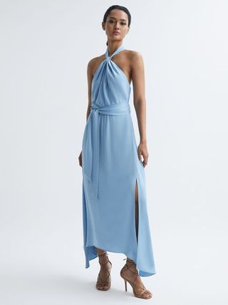 Reiss + Blue Evelyn Fitted Halter Neck Midi Dress