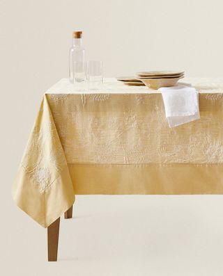 Zara Home + Yellow Embroidered Tablecloth