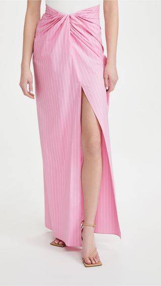 Brandon Maxwell + Pinstripe Wrap Skirt With High Slit