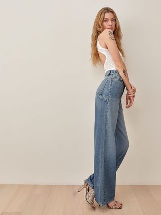 Reformation + Hailey Utility High Rise Wide Leg Jeans