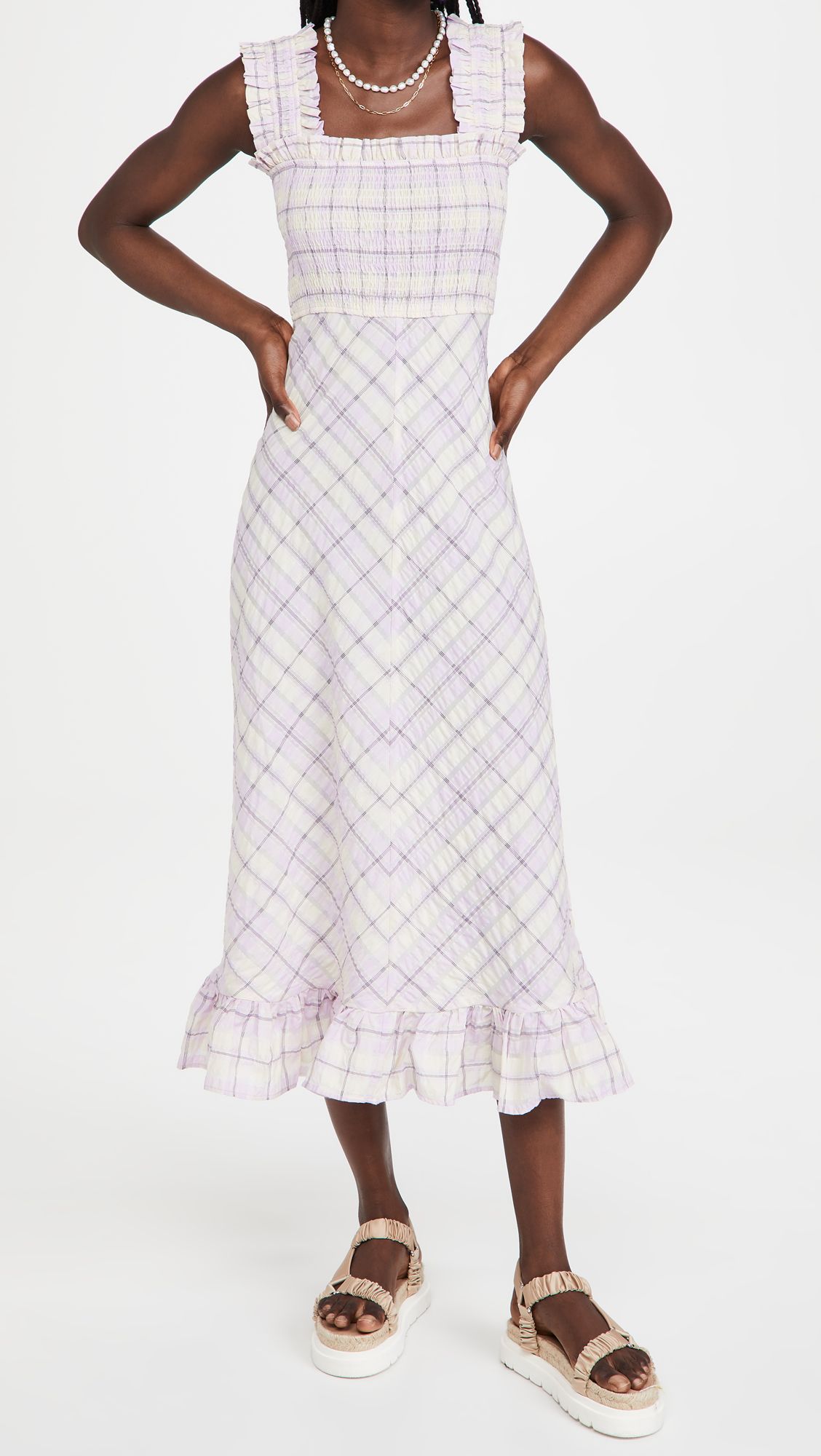 Plaid Seersucker Dress With Flowers main image 0