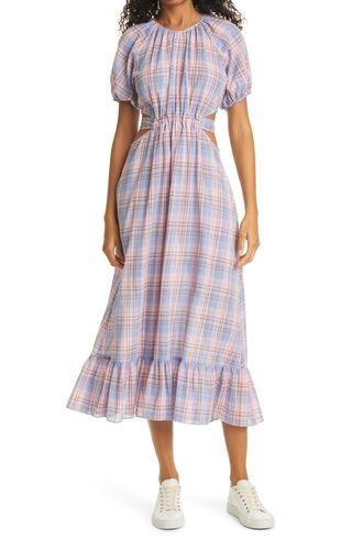 Likely + Payson Side Cutout Plaid Midi Dress