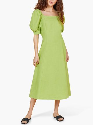 Finery + Kaylani Linen Midi Dress, Line Green