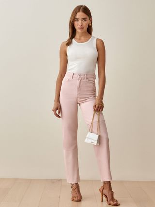 Reformation + Ryan Tonal Patch High Rise Straight Jeans