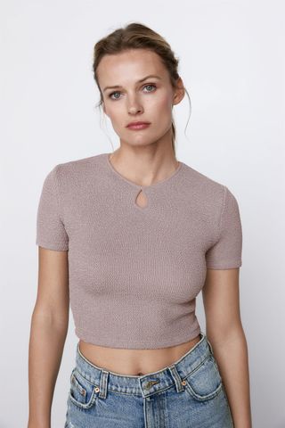 Zara + Cropped Textured Weave Shirt