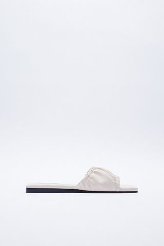 Zara + Low Heel Ruched Sandals With Square Toe