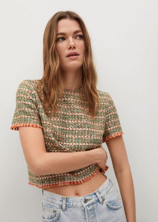 Mango + Tweed Contrasting T-Shirt - Women | Mango Usa