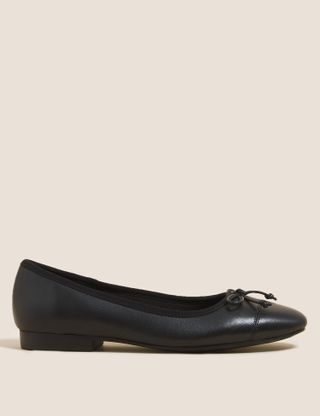 M&S Collection + Leather Bow Ballet Pumps in Black Mix