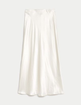 M&S Collection + Satin Midaxi Slip Skirt in Ivory