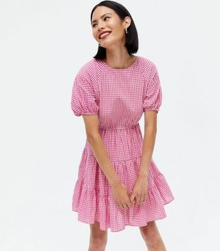 Cameo Rose + Pink Gingham Tie Back Mini Dress