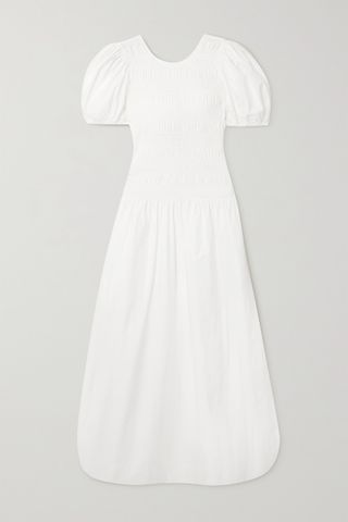 Ganni + Smocked Organic Cotton-Poplin Midi Dress