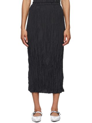 Totême + Black Silk Crinkled Slip Skirt