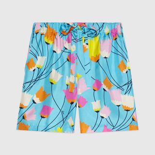 Gucci + Tulip Print Silk Shorts