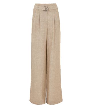 M&S Collection + Pure Linen Belted Wide Leg Trousers