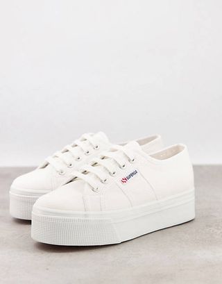 Superga + 2790 Linea Flatform Chunky Trainers in White Canvas