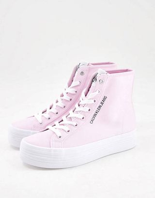 Calvin Klein + Jeans Lace Up High Top Trainers in Pink