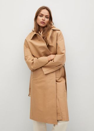 Mango + Water-Repellent Cotton Trench Coat