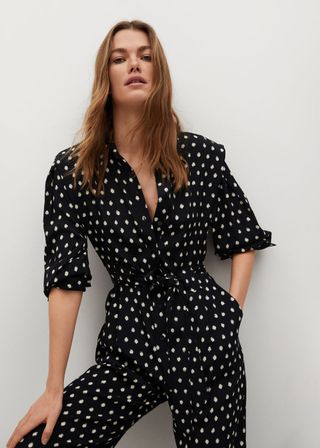 Mango + Polka-Dot Print Jumpsuit