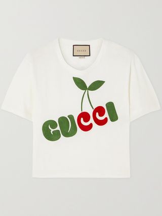 Gucci + Cropped Embroidered Organic Cotton-Jersey T-Shirt