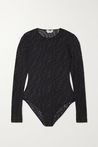 Fendi + Tulle-Jacquard Bodysuit