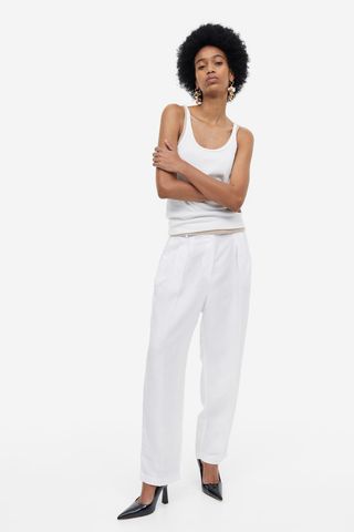 H&M + Tapered Linen-Blend Pants