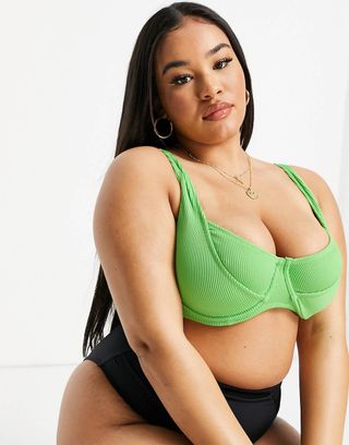 We Are We Wear + Mix and Match Underwire Ribbed Bikini Top in Lime