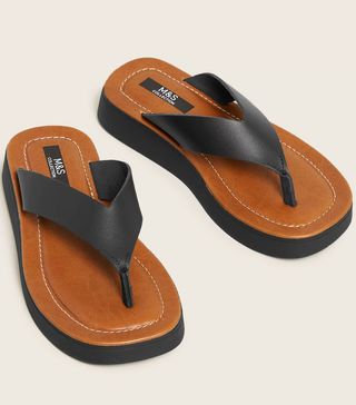 Marks and Spencer + Leather Flatform Flip Flops