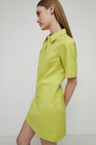 Warehouse + Cotton Zip Detail A Line Mini Shirt Dress