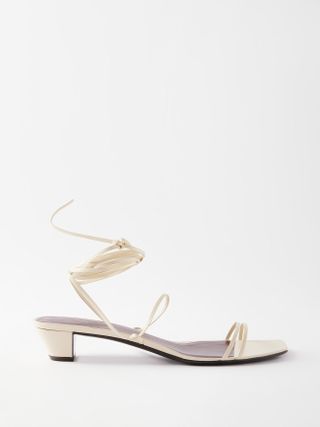 The Row + Lace-Up 50 Leather Kitten-Heel Sandals