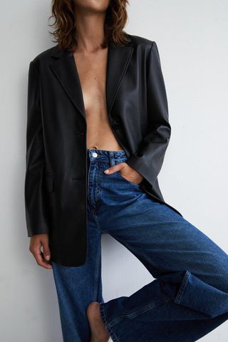 Warehouse + Single Breasted Modern Faux Leather Blazer